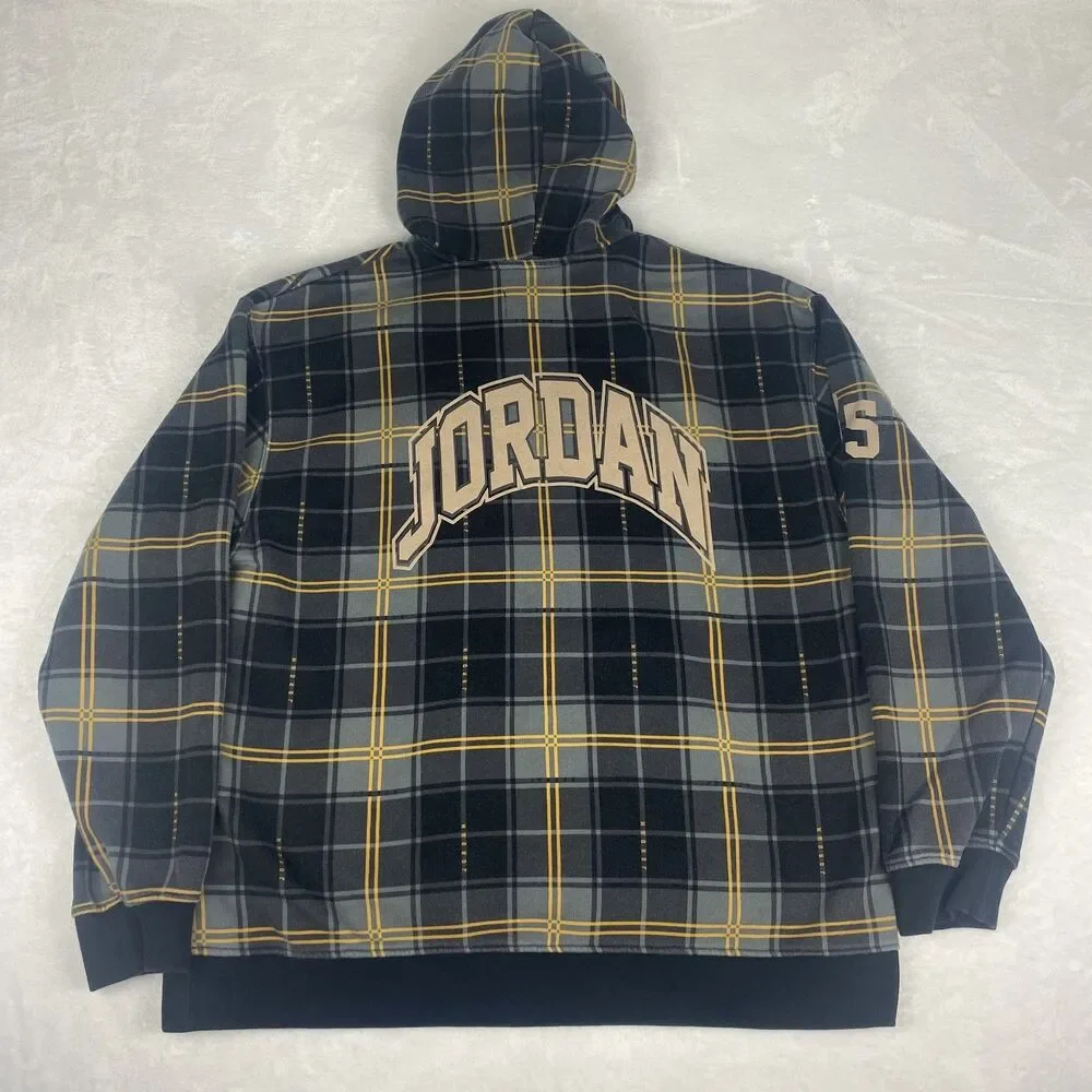 Jordan Hoodie and Sweatpant Set Mens  Extra Large Black Gold Plaid Logo Casual